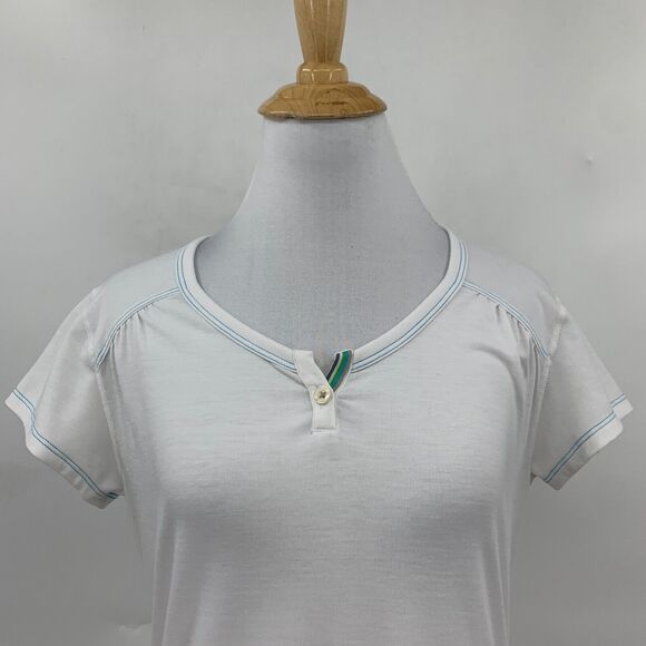 Marmot Shirt Womens S Small White Henley Stretch Tencel Blend Short Sleeve Tee - Picture 3 of 11